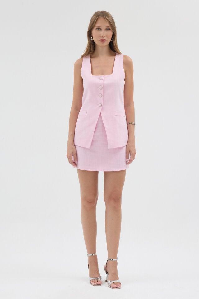 Emma Linen Set -  Pembe Şortlu Keten Takım
