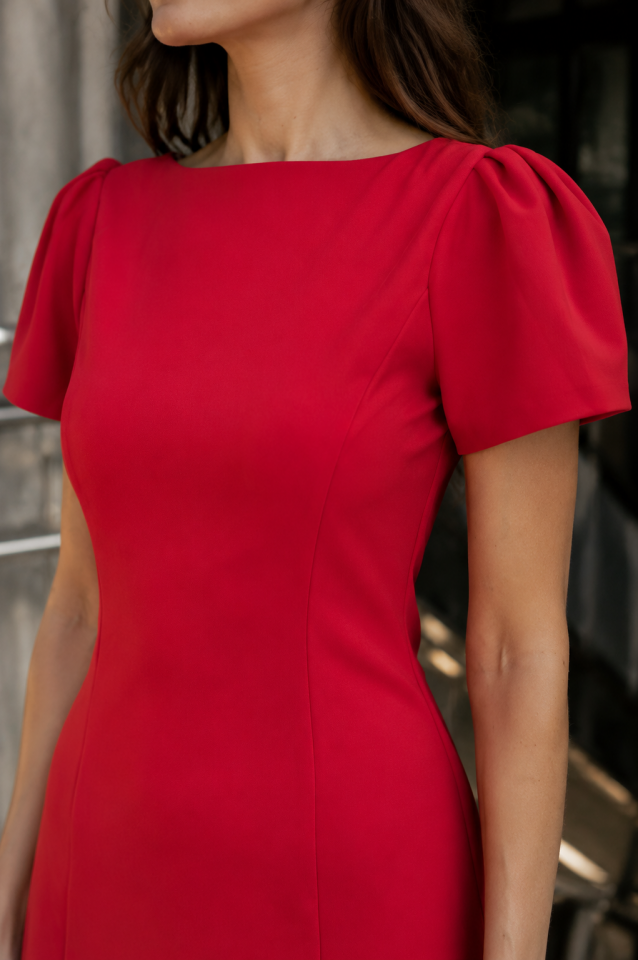 Olivia Dress - Balon Kol Kırmızı Mini Elbise