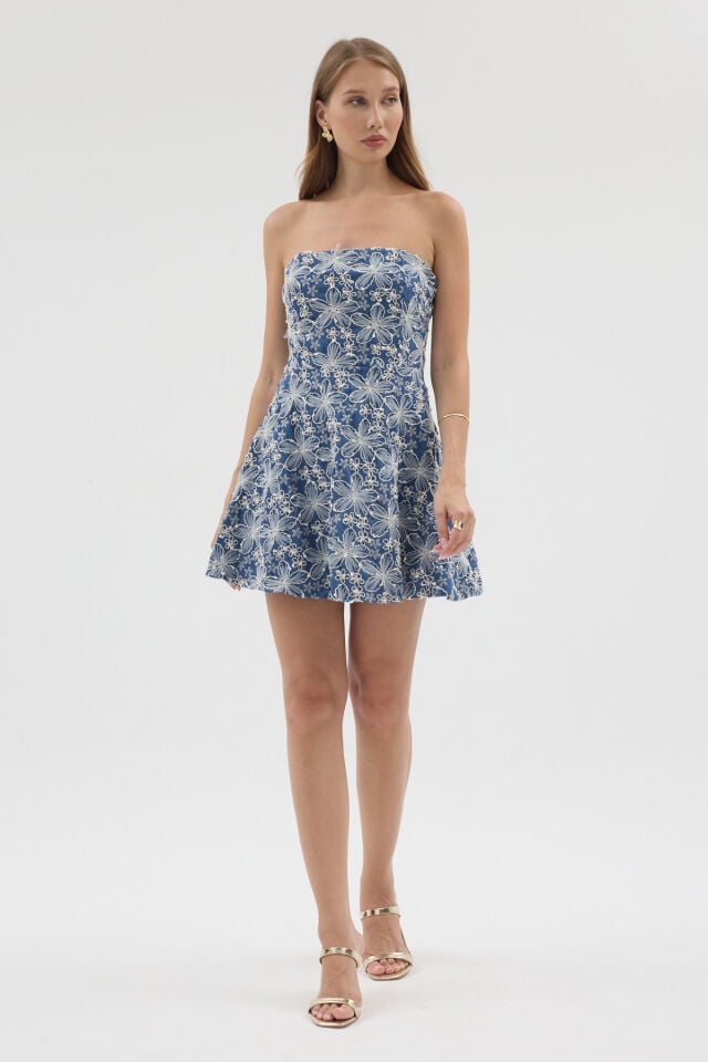 Luna Denim - Desenli Mini Elbise