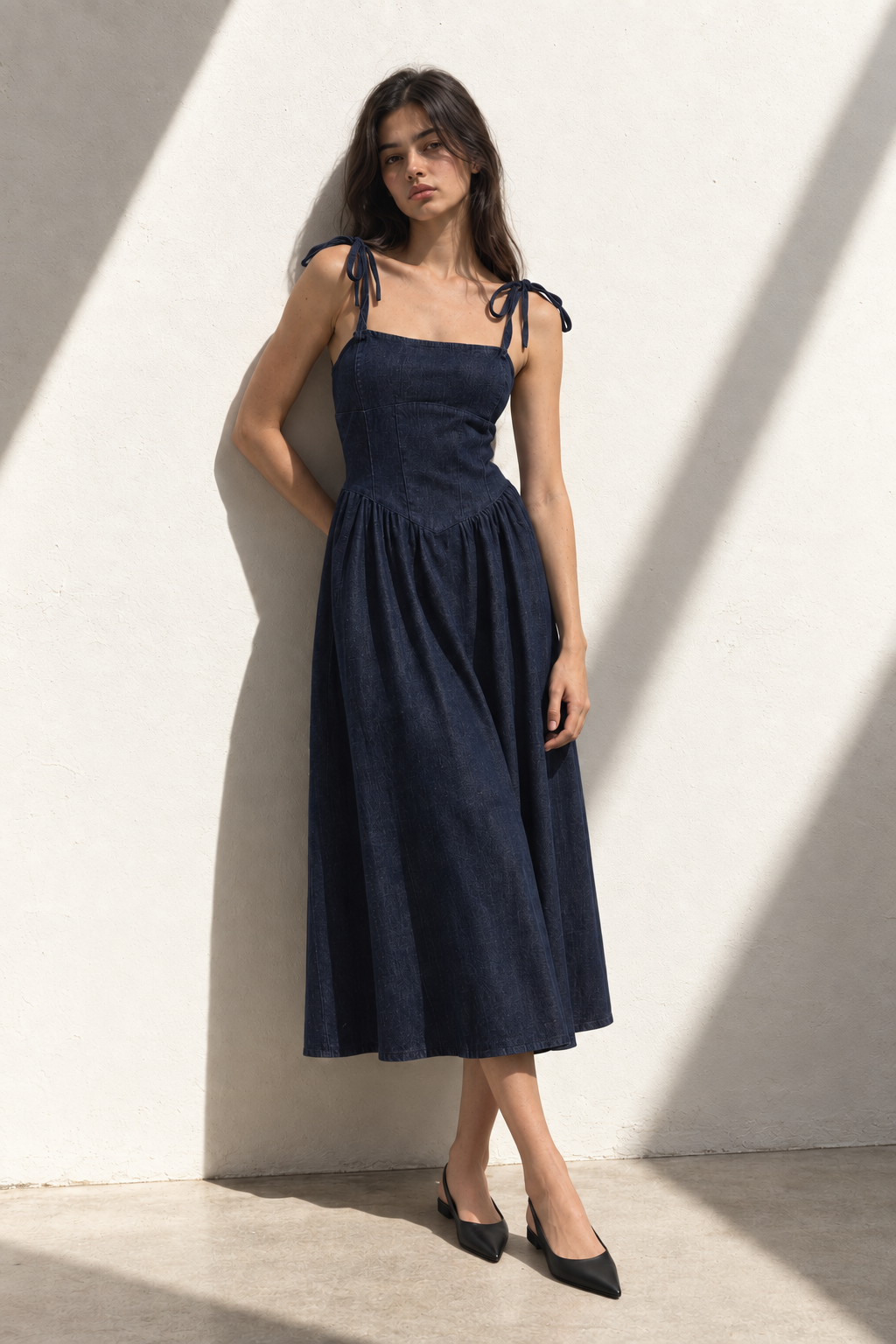 Sofia Indigo Dress-  Askılı Midi Elbise