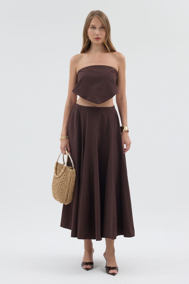 Sienna Skirt - Sjal Detaylı Kahve Etek