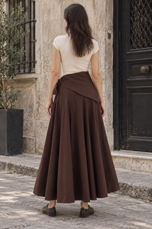 Sienna Skirt - Sjal Detaylı Kahve Etek