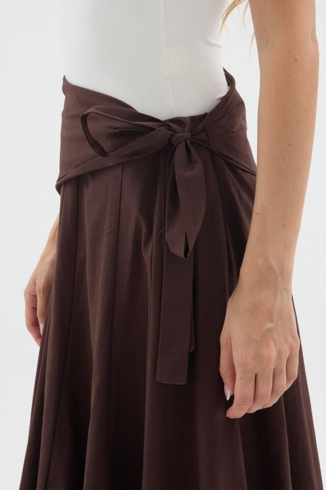 Sienna Skirt - Sjal Detaylı Kahve Etek