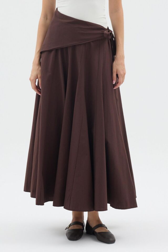 Sienna Skirt - Sjal Detaylı Kahve Etek