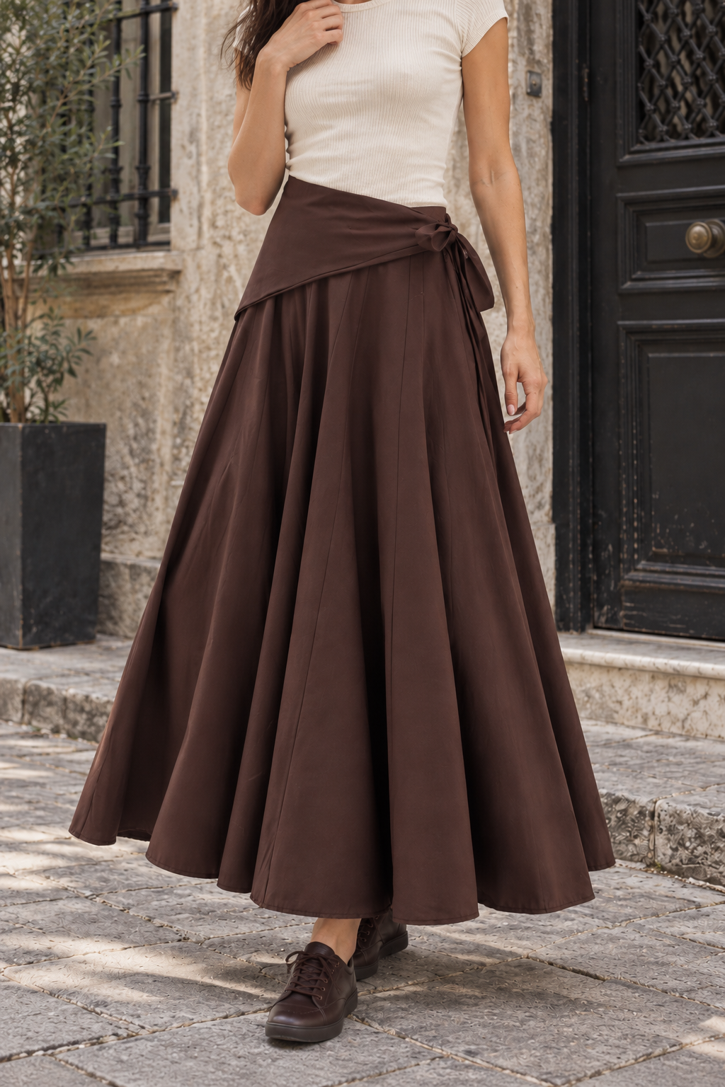 Sienna Skirt - Sjal Detaylı Kahve Etek