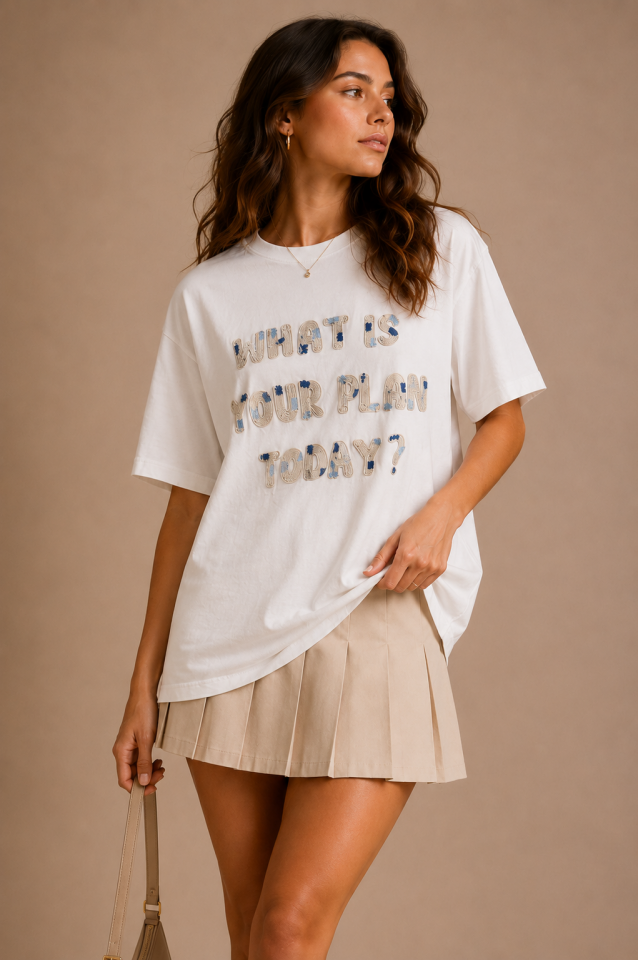 Today Tee – İşleme Yazılı Pamuklu Beyaz Tişört