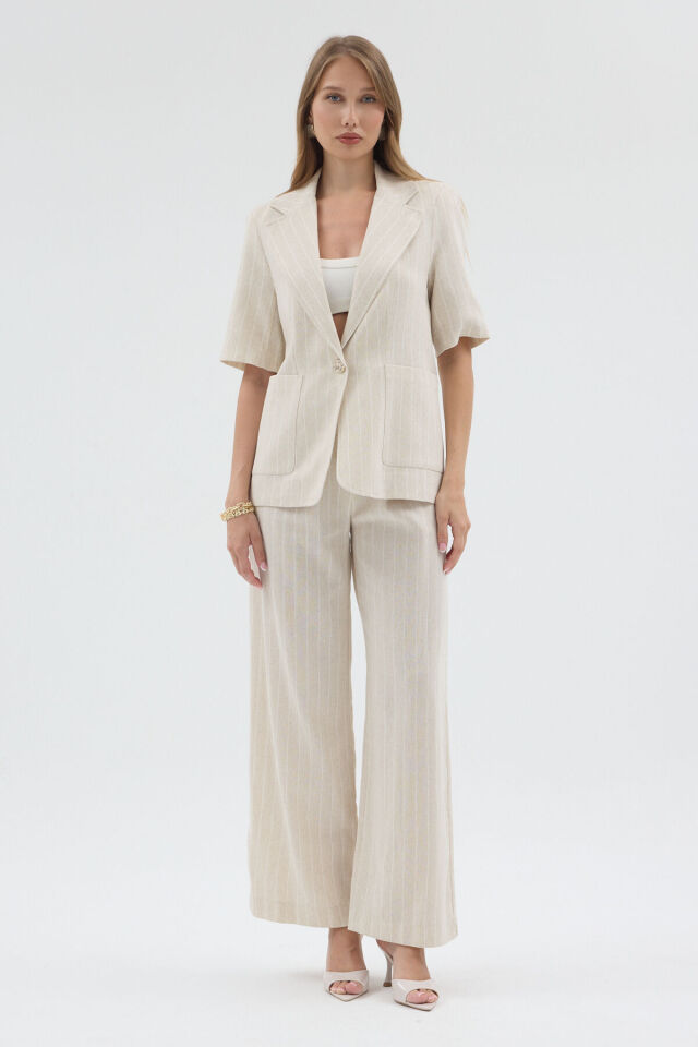 Sofia Linen Set -  Salaş Bej Keten Ceket