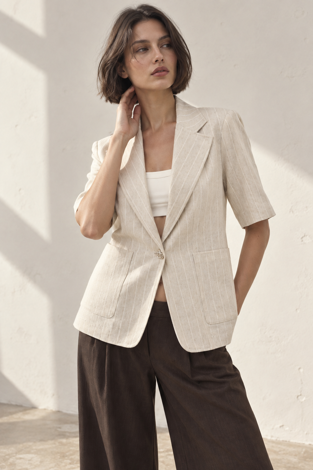 Sofia Linen Set -  Salaş Bej Keten Ceket