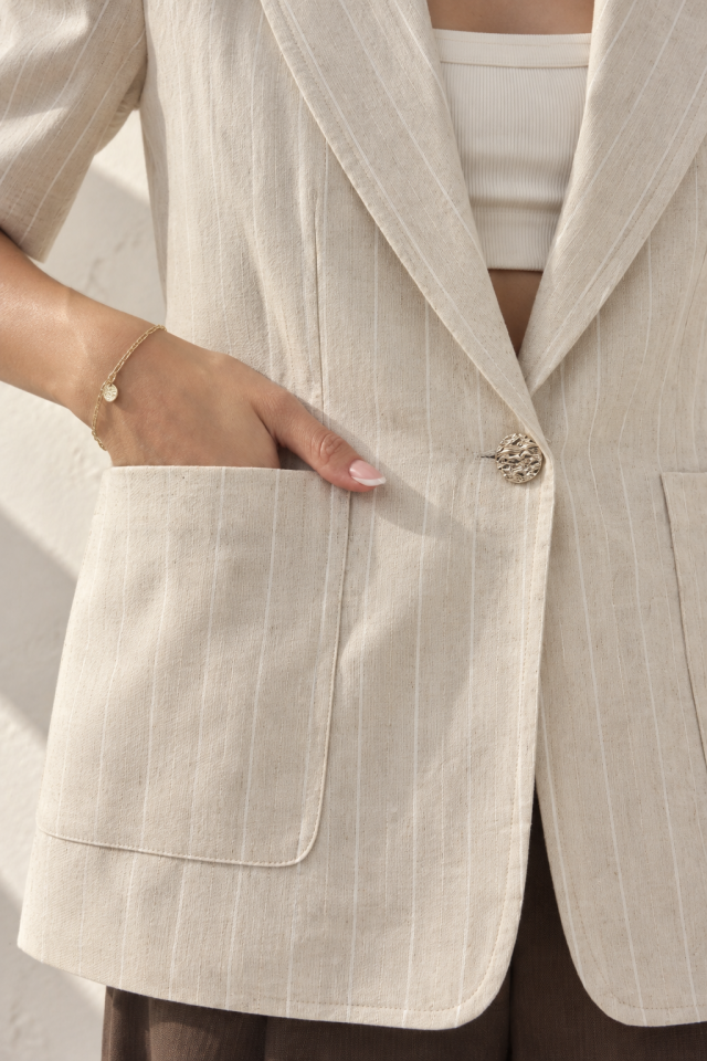 Sofia Linen Set -  Salaş Bej Keten Ceket