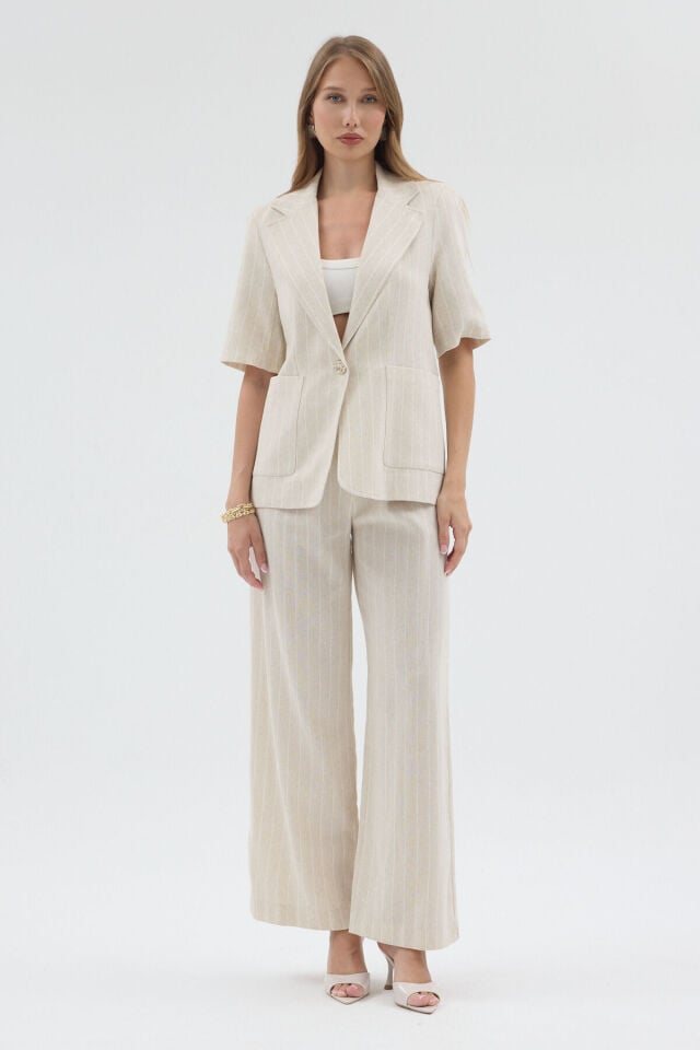 Sofia Linen Set -  Salaş Bej Keten Pantalon