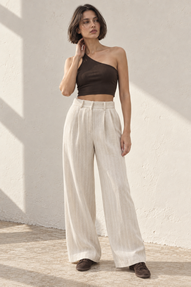 Sofia Linen Set -  Salaş Bej Keten Pantalon